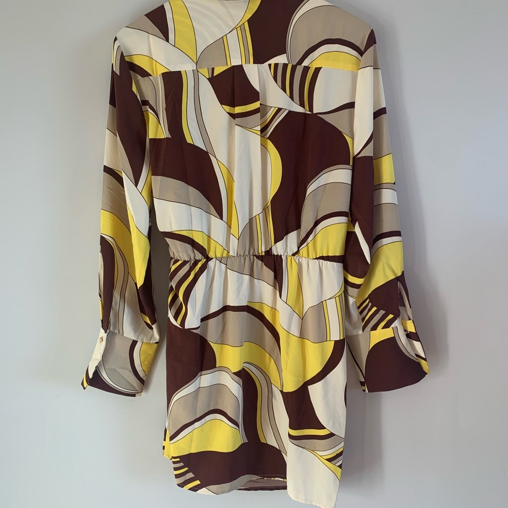 House of Harlow 1960 Yellow and Brown Geometric Wrap Dress Vintage Retro Style - Picture 6 of 6